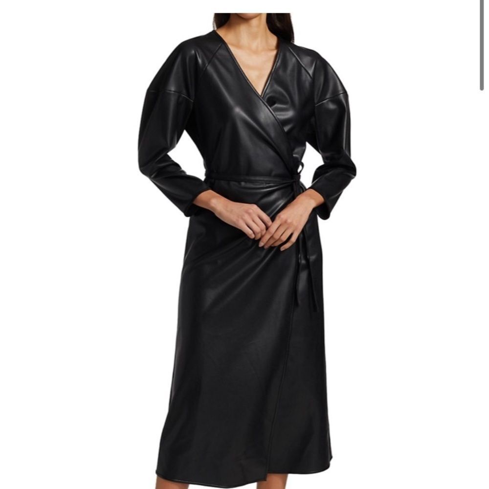 Proenza Schouler White Label
Faux Leather Wrap Dress. Black